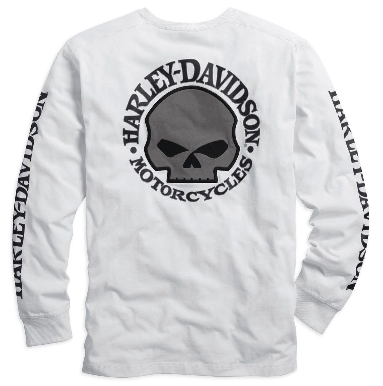 HARLEY-DAVIDSON Męska koszulka z długim rękawem Willie G. Skull - długi rękaw z bawełny - cienki letni sweter - długi rękaw, biały, L