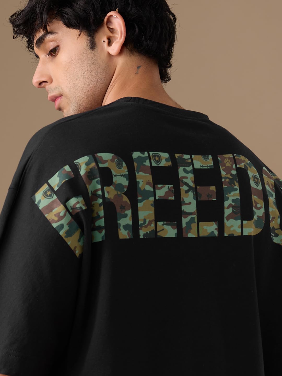 The Souled Store Freedom: Legacy Uomo e Ragazzo Manica Corta Girocollo Grafica Stampato Heavy Gauge Tessuto Cotone Streetwear Cotone Oversize T-Shirt