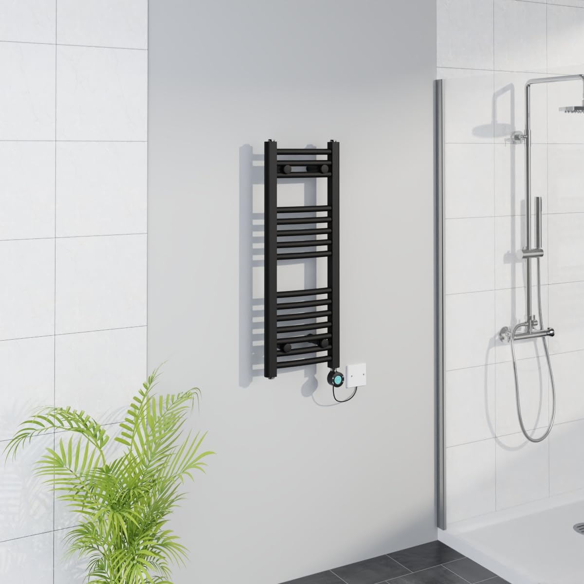 Warmehaus WiFi Electric Curved Heated Towel Rail Timer 800x300mm Black