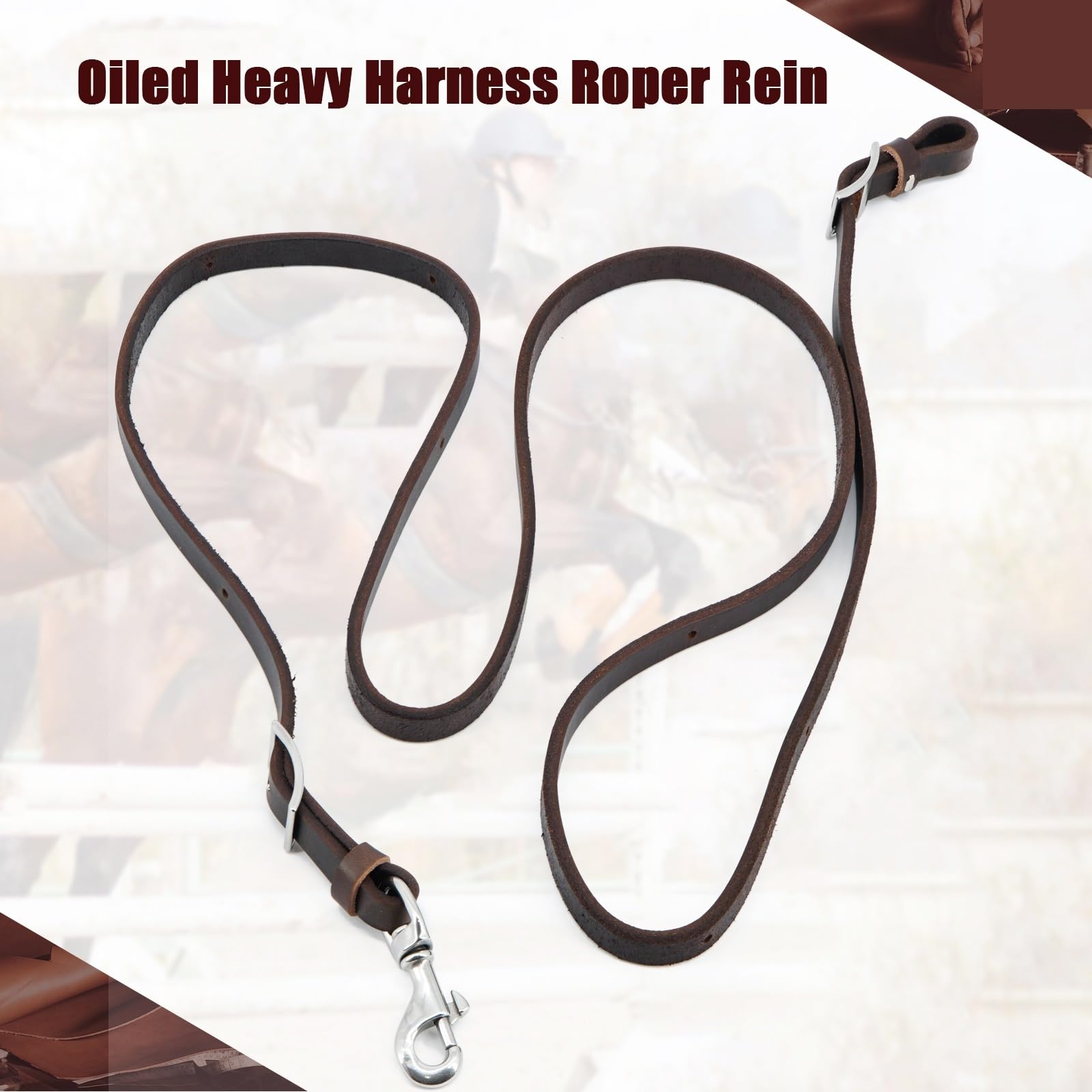 Arnés Pesado engrasado Ecuestre, rienda de Cuerda Hecha con arnés de Cuero y Acero Inoxidable para Caballos(Dark Brown)