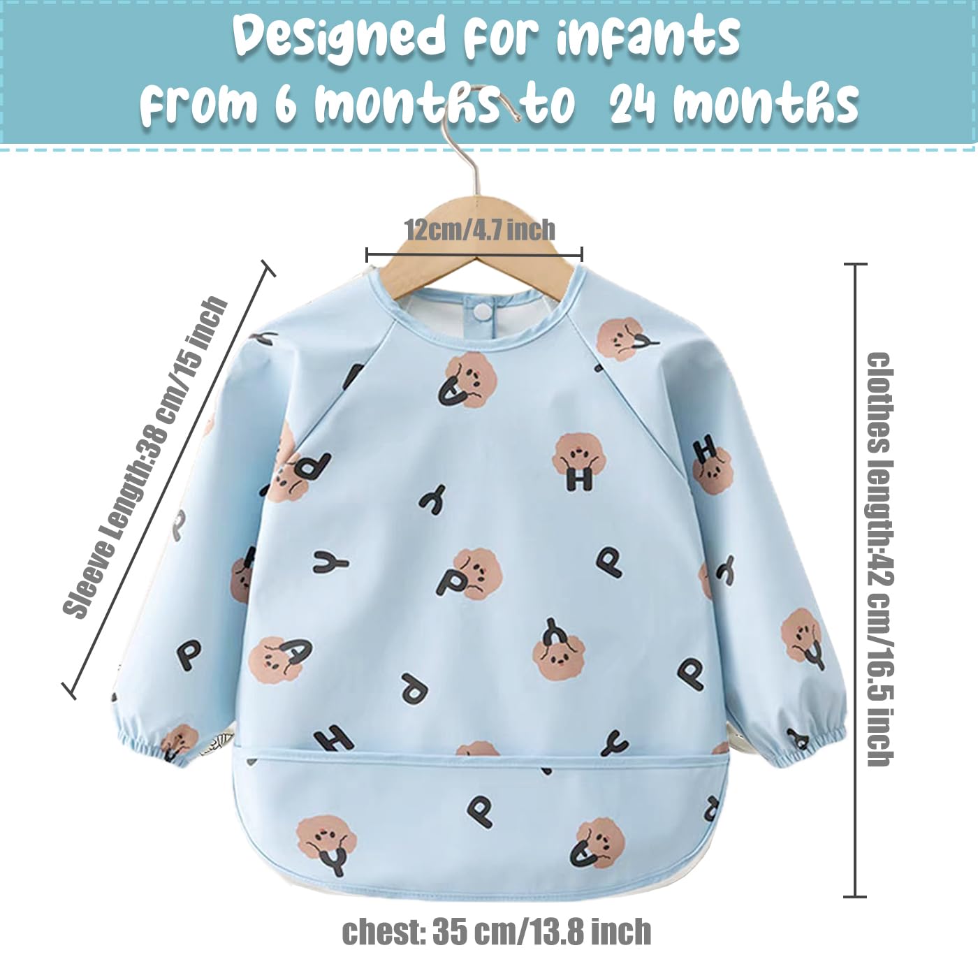 KMAHBE Baby Bibs with Long Sleeves and Large Pocket Baby Weaning 2 Pack Pu Waterproof Toddler Bibs From 6 Months to 24 Months - Image 2