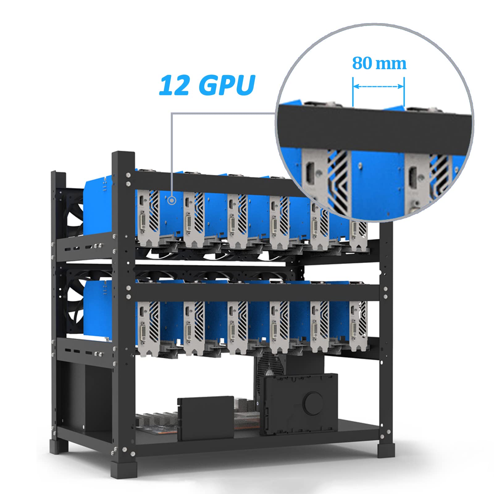 Annmore Mining Rig Frame für 8-12 GPU, ATX Motherboard Halterung, 3-Schicht  Kühlung, Schwarz, Legierter Stahl, Tower Case, 52x36x52 cm, Geschenk für  Krypto Miner: Amazon.de: Elektronik & Foto