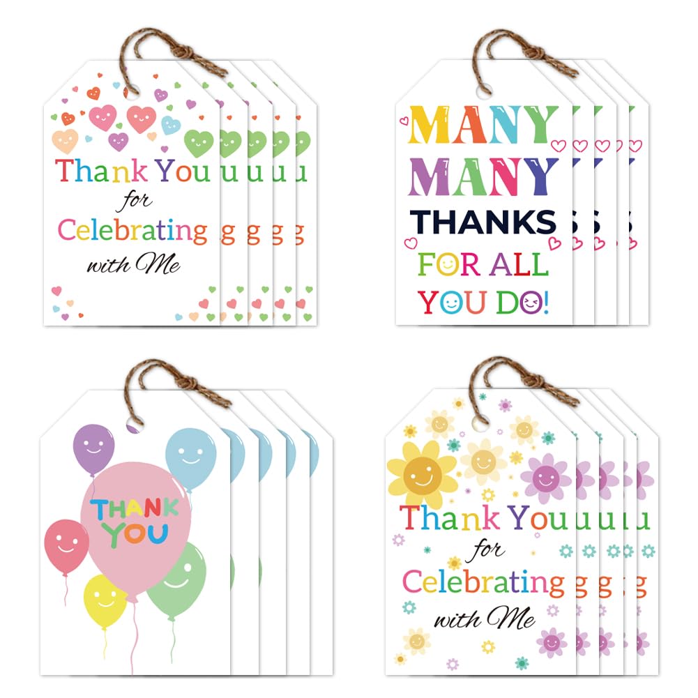 CRAFTYMELODY 80Pcs Thank You Tags with String 4 Style Thank You Hanging Labels Name Tags 2×3 Inch for Wedding Bridal DIY Gift Crafts Presents Birthday Clothes Holiday Party Favor Decor