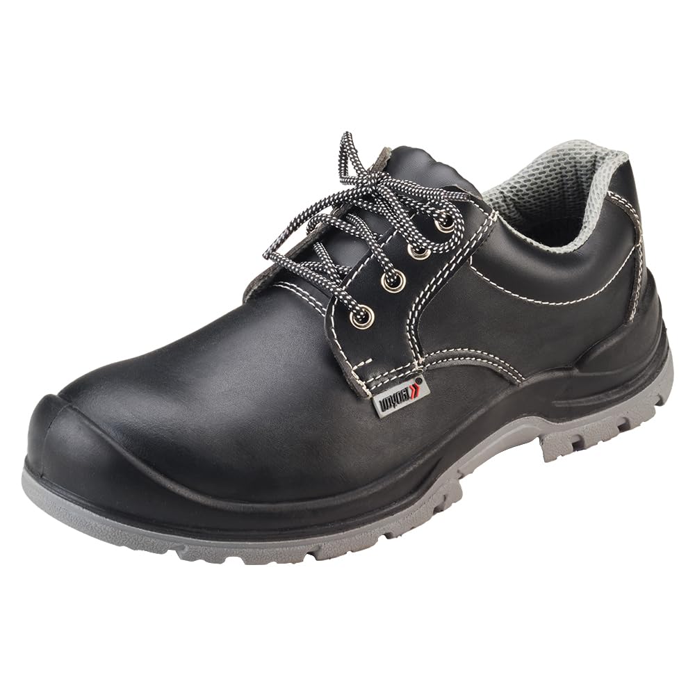 Udyogi Edge DD MF - Vegan Safety Shoes for Men | Made with Lightweight, Water-Repellent Microfiber Leather, Double Density PU Sole, Alloy Steel Toe and Extended Toe Guard. Size 9 Black-picture-27