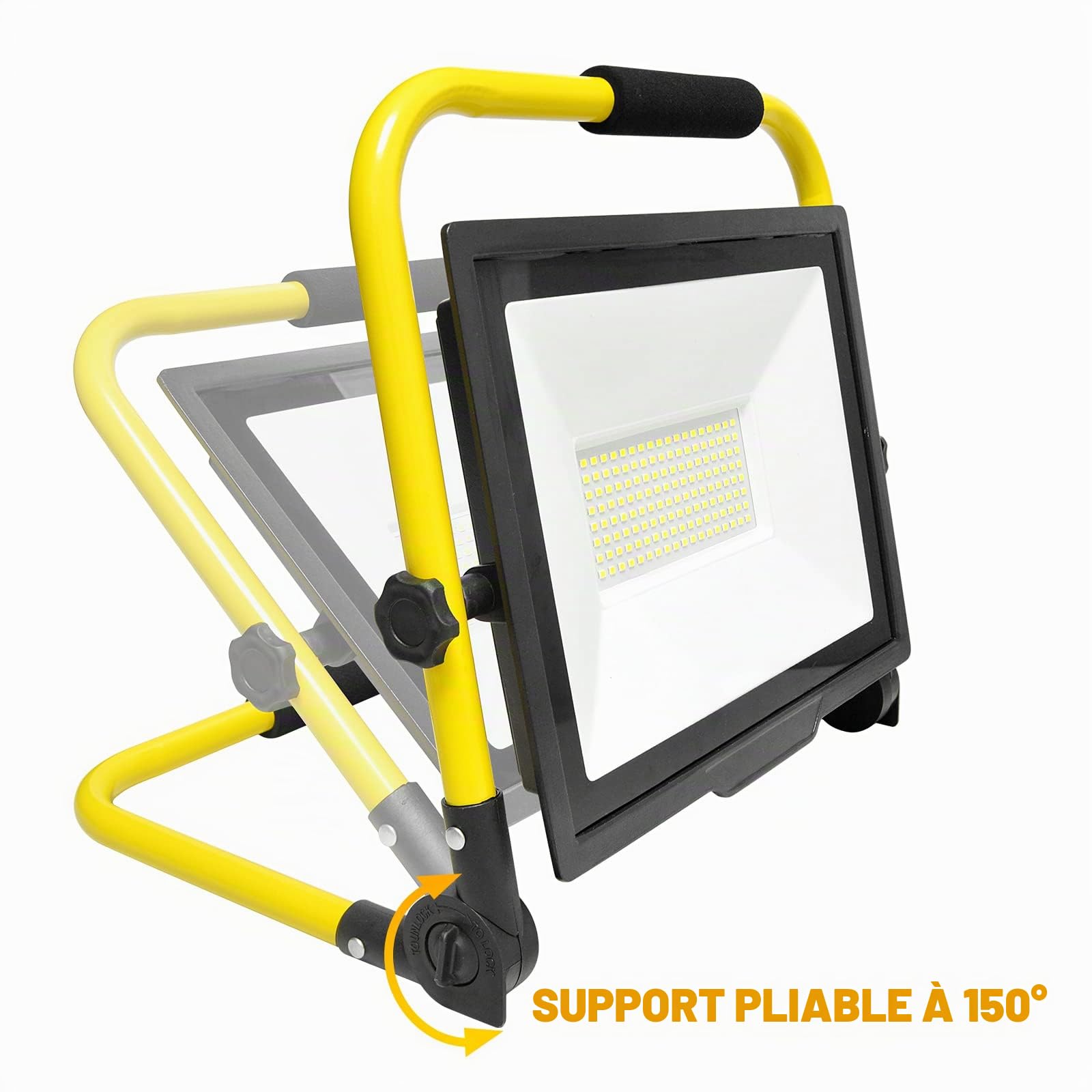PICAA 100W Projecteur LED Portable de Chantier avec Prise, 10000LM | Lampe d'extérieur Pliable,rotation à 360°, pour travaux d'atelier, garage, terrasse, jardin, étanche IP66, 6000K Blanc