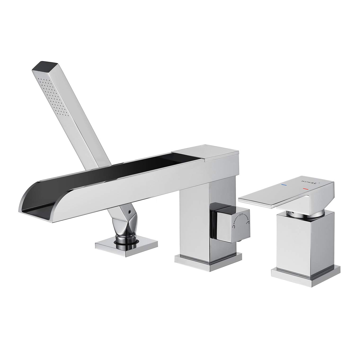Wowkk Waterfall Roman Tub Faucet Chrome with Hand Shower