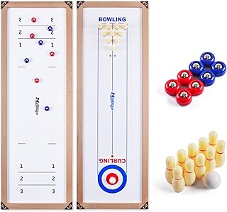 SSYFC Shuffleboard stołowy 3 w 1, zestaw do kręcenia i kręgli, stół shuffleboard dla dzieci i dorosłych, przenośne mini gry stołowe dla rodziny