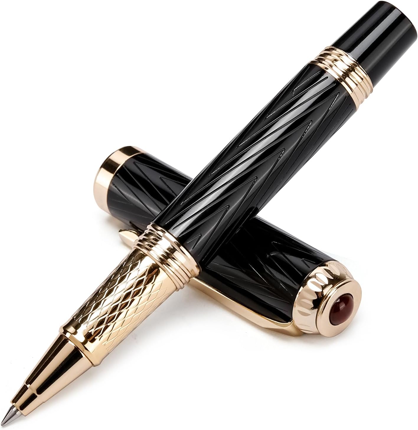 Mini Pocket Roller Ball Pen with Real 24K Gold Finish, Nice Fancy EDC Rollerball Pens for Writing Note Taking Signature, Good Pen Set Gifts Christmas Birthday Graduation