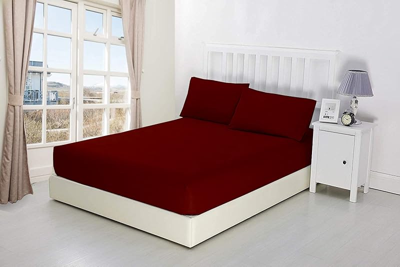 Crown Collection Premium Quality 600-Thread-Count 100% Egyptian Cotton 1 Piece Fitted Sheet with 12" Deep Pocket King Size Damask Solid, Burgundy