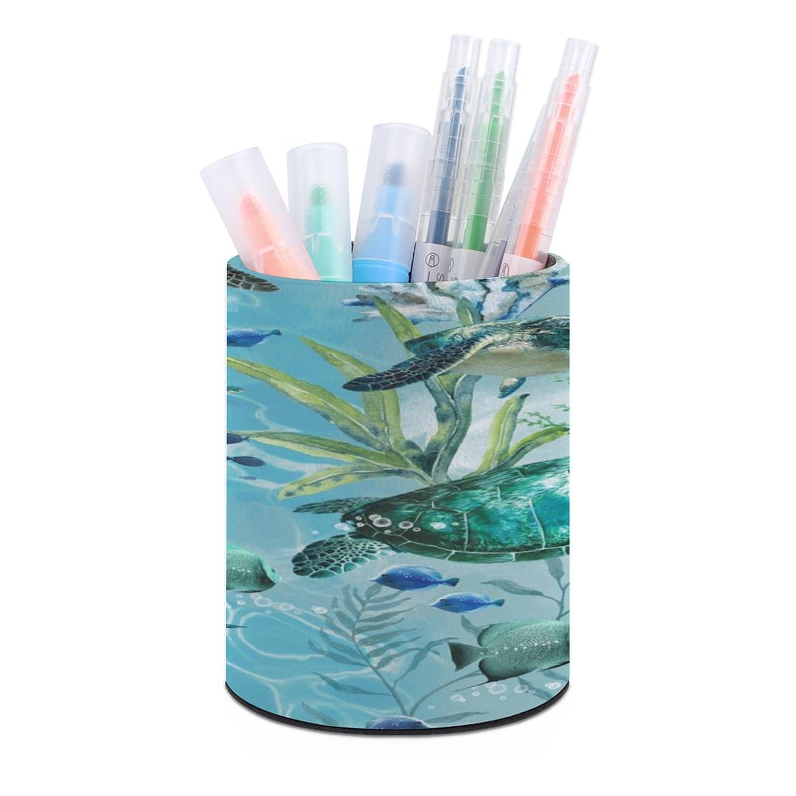 VstaDank Sea Turtle-Blue Pen Holder for Desk Makeup Brush Holders Stylish Pen Cup Cute Pencil Cup Round Pencil Holder Decor Brush Scissor Holders for Multifunctional Office Supplies