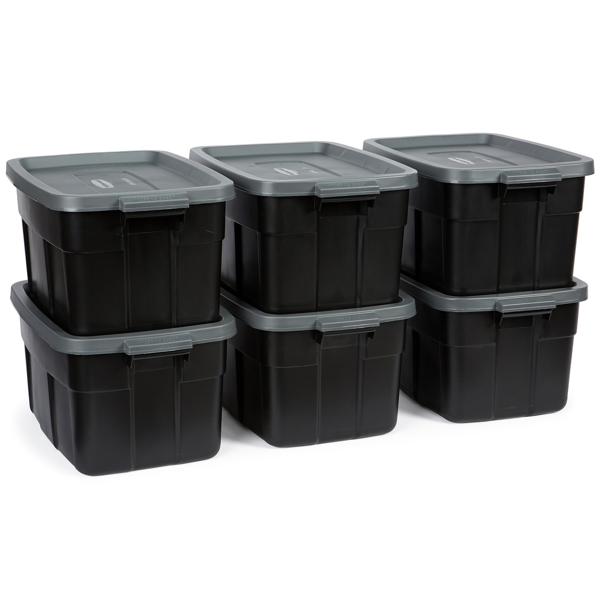 Heavy Duty Black Storage Bins Plastic Totes with Lids for Storage, Stackable, Large Capacity, Durable, Multipurpose, 14 GAL, 6 Pack (14 GAL - 6 Pack Solid Black and Grey)