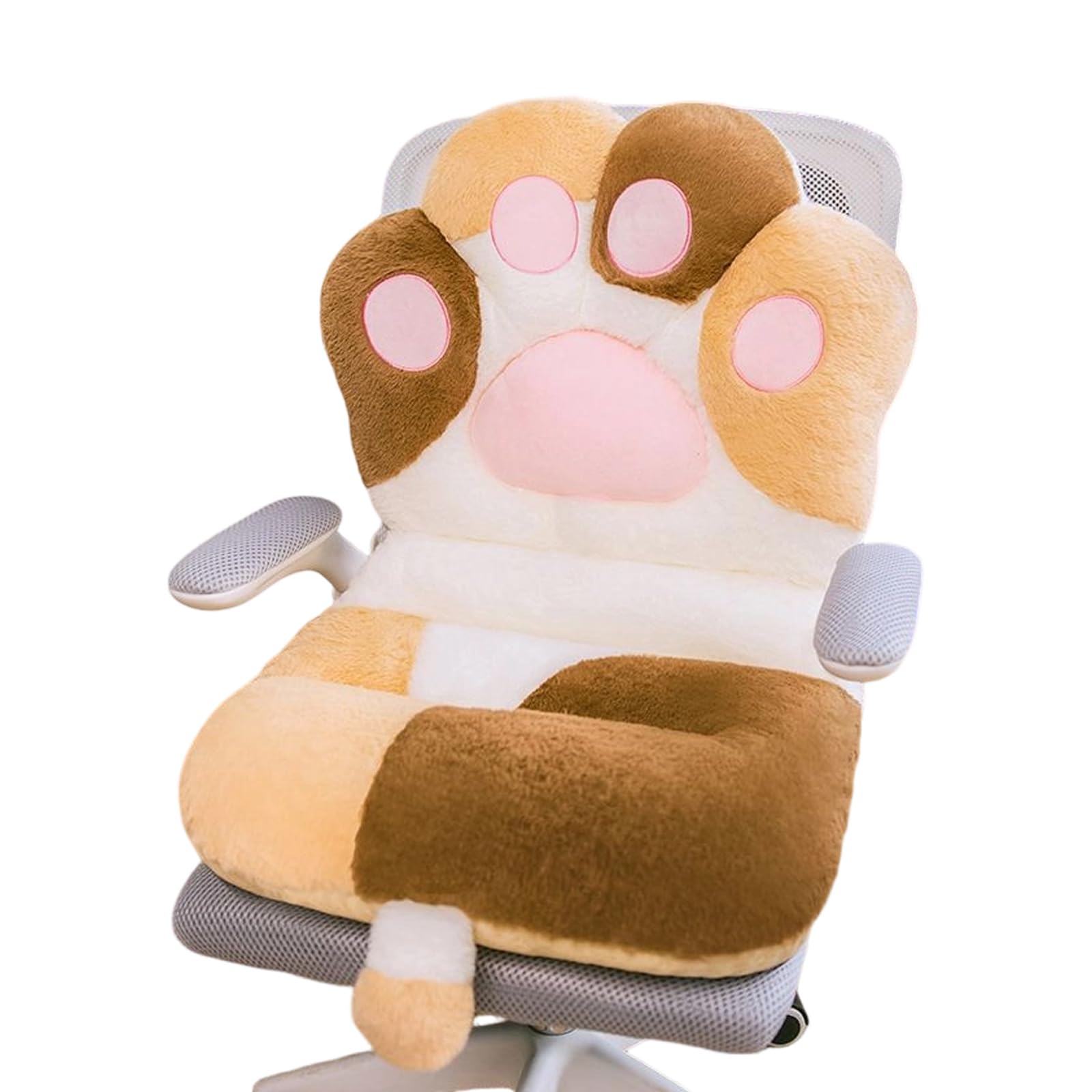 OSNIYAW Cartoon Cat Paw Print Lumbar Support Cushion for Office Chairs, PP Cotton Filling, Soft Furry Backrest Seat Cushion with Tieback for Desk Chair