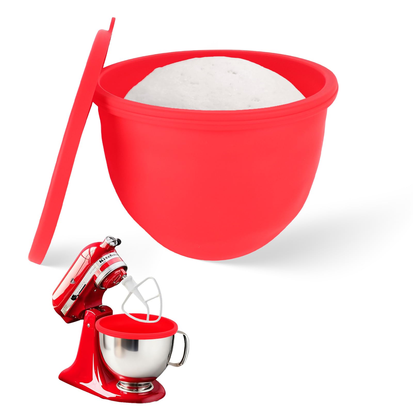 Inserto in Silicone per Ciotola Kitchenaid, Rivestimenti in Silicone per Robot da Cucina Kitchen Aid Mixer TILT-HEAD 4.8L, Ciotole da Mescolare con Coperchi Accessori e Ricambi per KitchenAid (Rosso)
