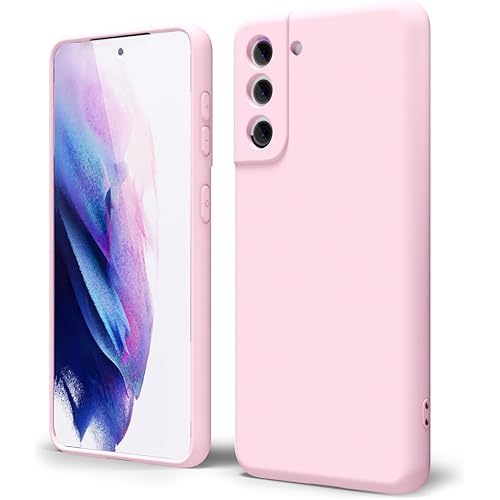 oakxco for Samsung Galaxy S21 Phone Case Liquid Silicone, Cute Thin Slim Soft Rubber TPU Plain Smooth Gel Cover for Women Girl Aesthetic Design, Matte Solid Protective & Shockproof, Rose Light Pink