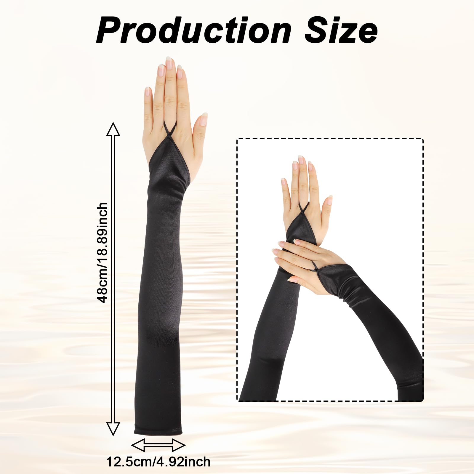 DAJISI Long Black Gloves, Stretchy Satin Long Gloves Fingerless Elbow Length Opera Gloves Large Long Gloves for Women for Dance Parties Wedding Tea Party Cosplay Costume - Image 2