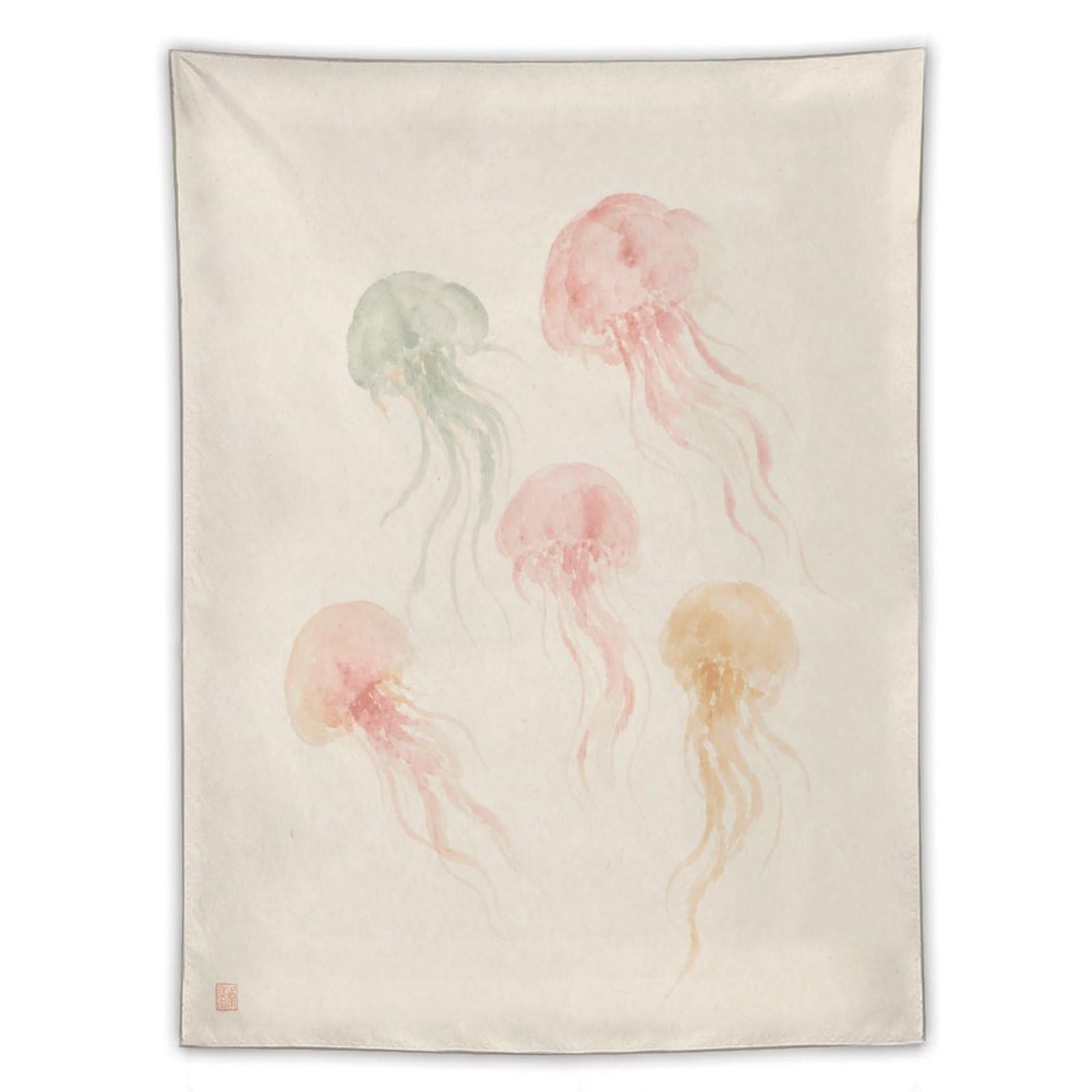 W7C8U2X3 Pastel Jellyfish Wall Tapestry, Watercolor, Ocean Creatures