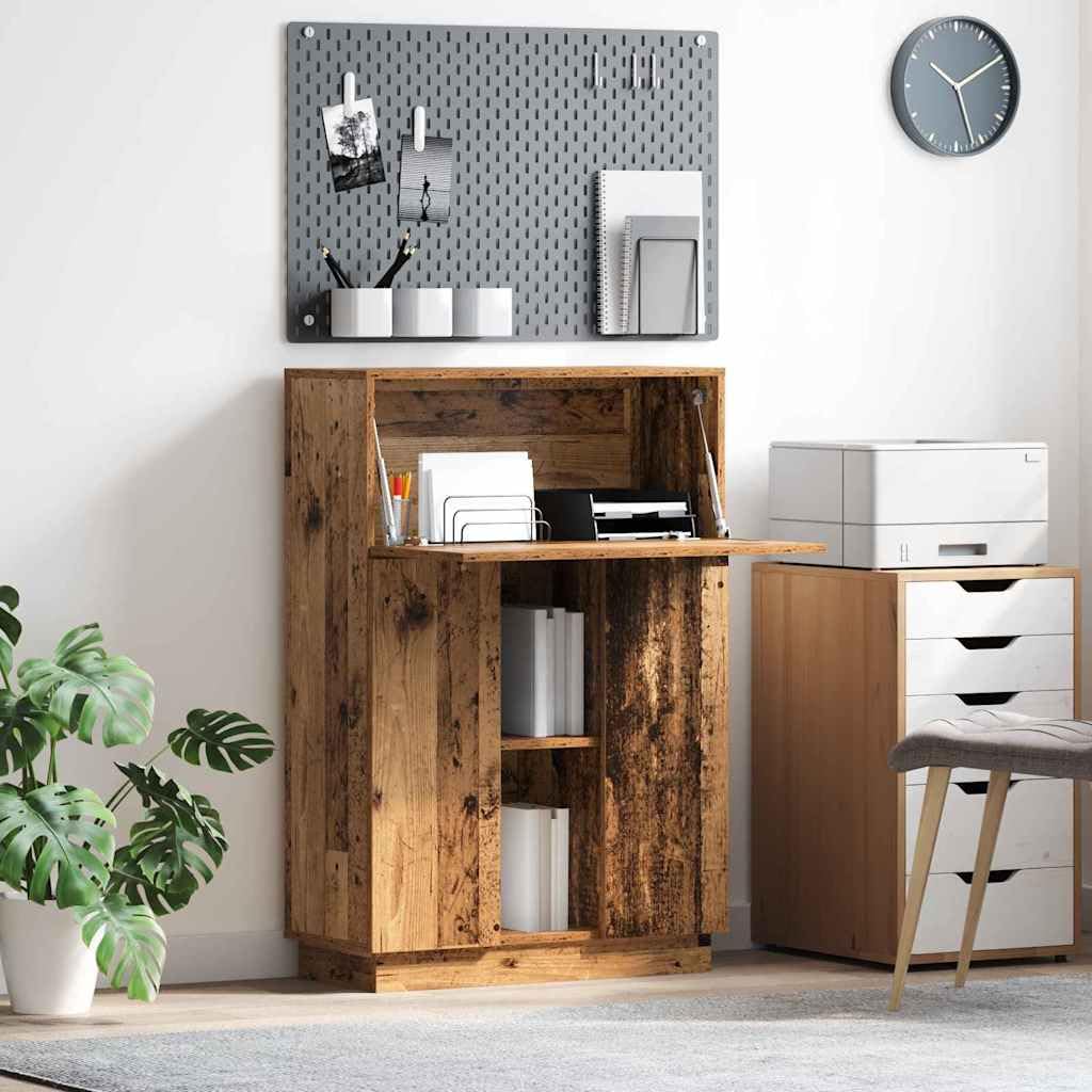 Scrivania in legno anticato, 71,5 x 31,5 x 106,5 cm, con scaffale e 3 ante per casa, studio, camera dei ragazzi, laptop, PC, monitor, tastiera, stampante, raccoglitore