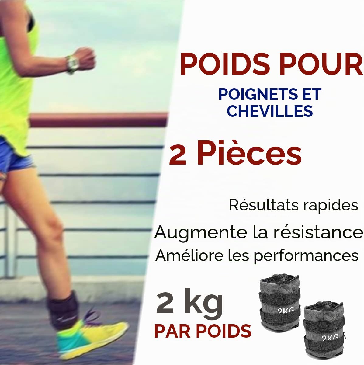 Poids pour poignet et cheville Wrist/Ankle Weights (2 x 2 kg) avec sangle réglable, idéal pour l'entraînement en gymnastique aérobic Fitness Amélioration musculaire