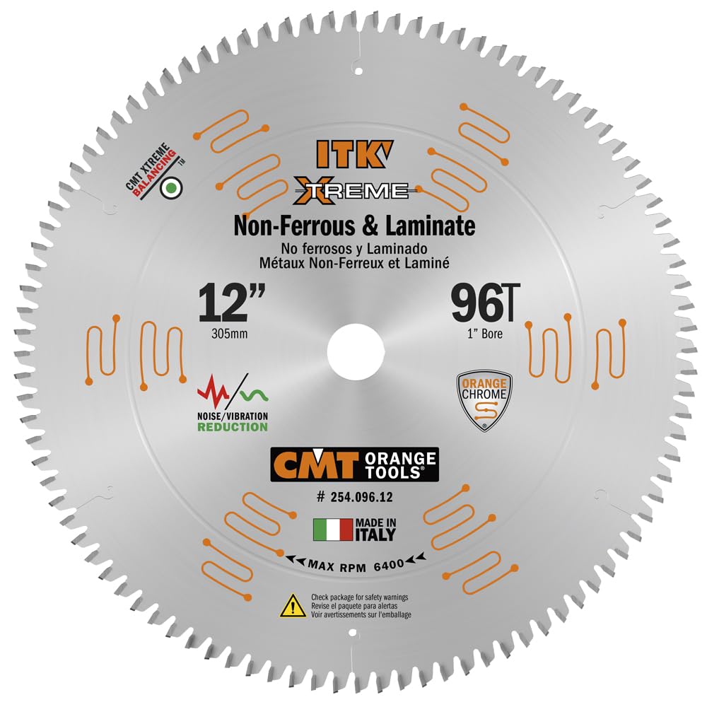 CMT 254.096.12 ITK Industrial Non-Ferrous Metal and Melamine Blade and 12-Inch Diameter by 96 Teeth with 1-Inch Bore, PTFE-Coated