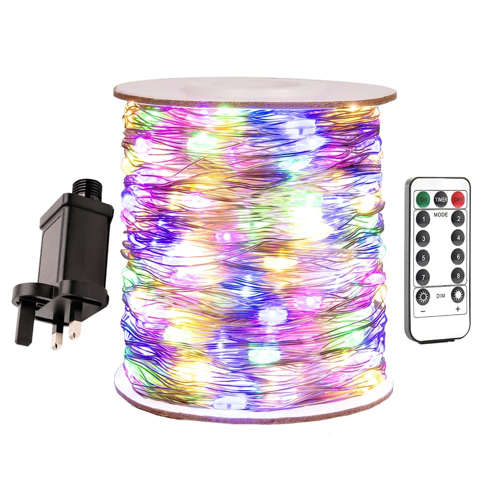 Mehrfarbige Lichterkette, 1200 LEDs, extra lang, Stecker, 1200 LEDs, 8 Modi für Hochzeit, Innen- und Außenbereich, Weihnachtsbaum, Terrasse, Veranda, Gartendekoration