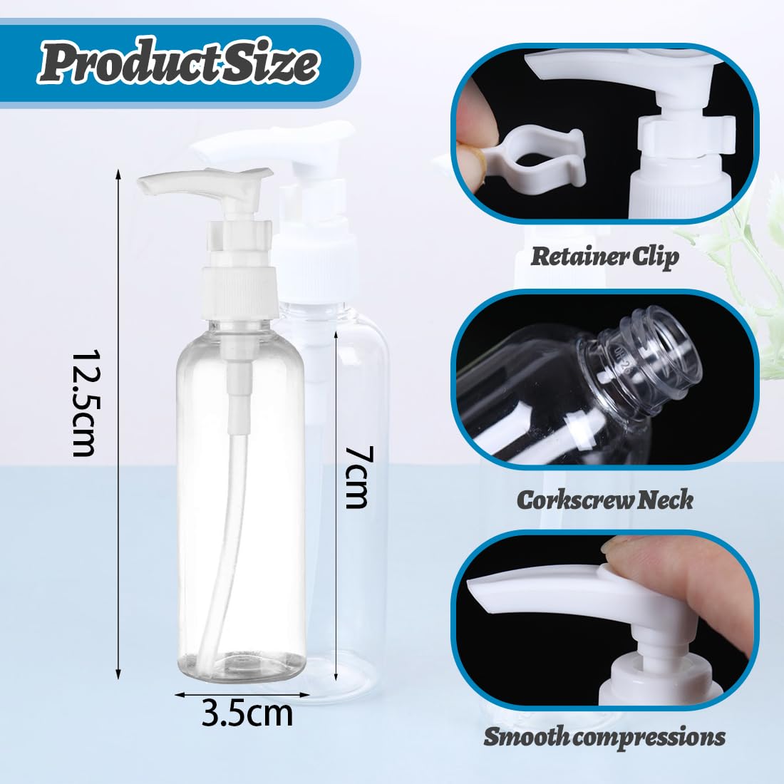 4 Pezzi Flaconi da Viaggio, 60 ml Bottiglie da Viaggio Trasparenti, Pompa da Viaggio in Plastica Dispenser, Boccette Contenitori Ricaricabile, per Lozione Emulsione Olio Pulizia Shampoo Gel Doccia