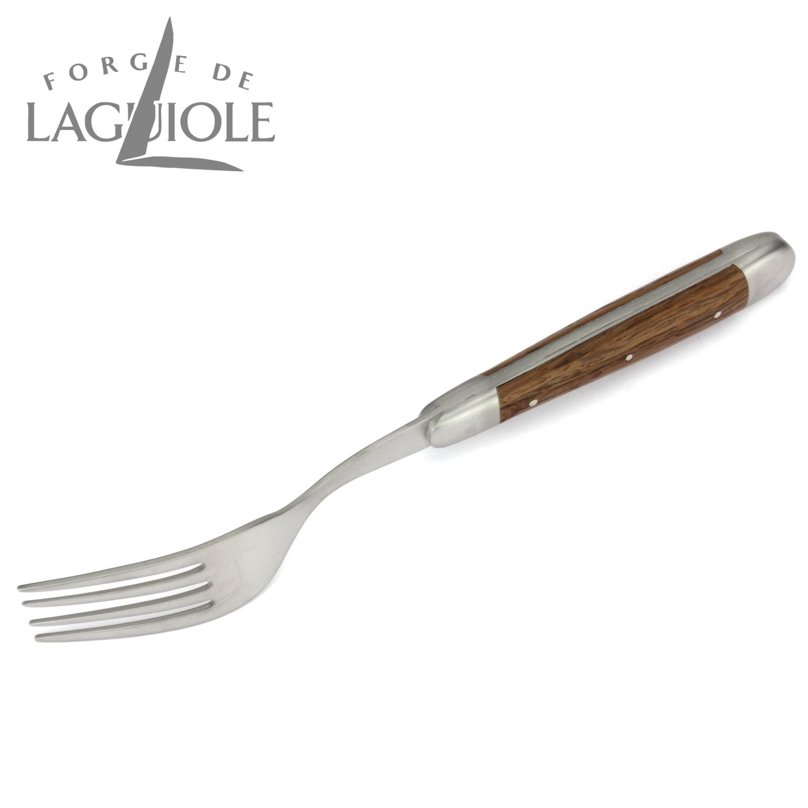 Forge de Laguiole - Steakmesser und Gabel je 1x im Set - Griff fossile Mooreiche - Steakbesteck Frankreich - Stahl satiniert