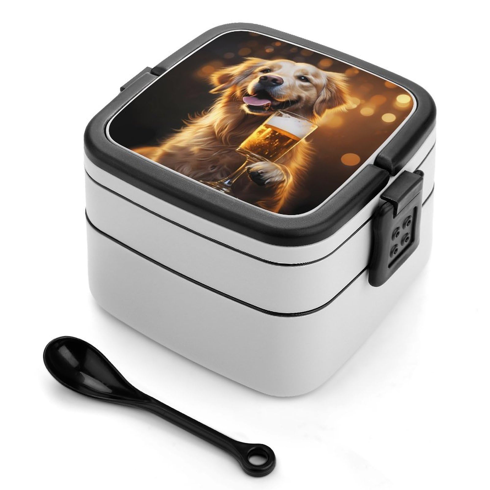 CGSBNGHA Gold Retriever Dog And Beer Bento Lunch Box 2 Layer Lunchbox Food Container for Adults Office