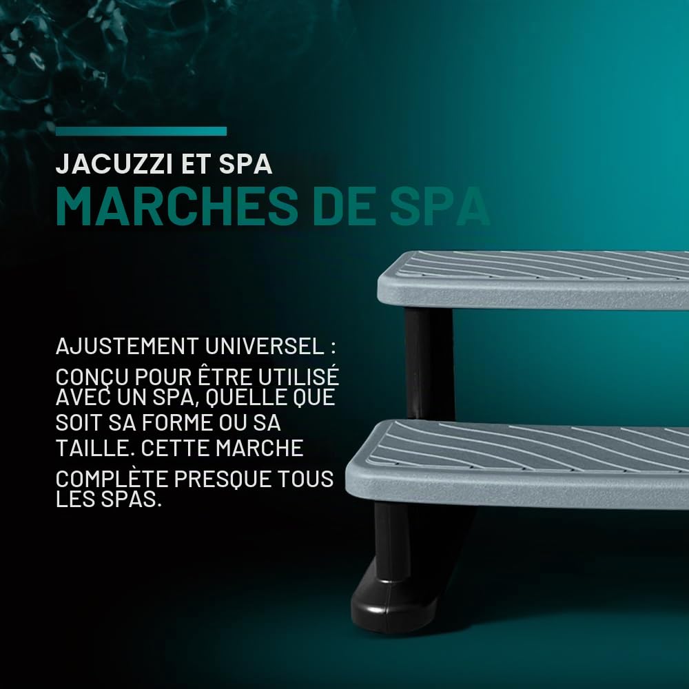Puri Tech Escalier Universel pour Piscine, Accessoires de Spa, Marches antidérapantes et durables - Gris Clair