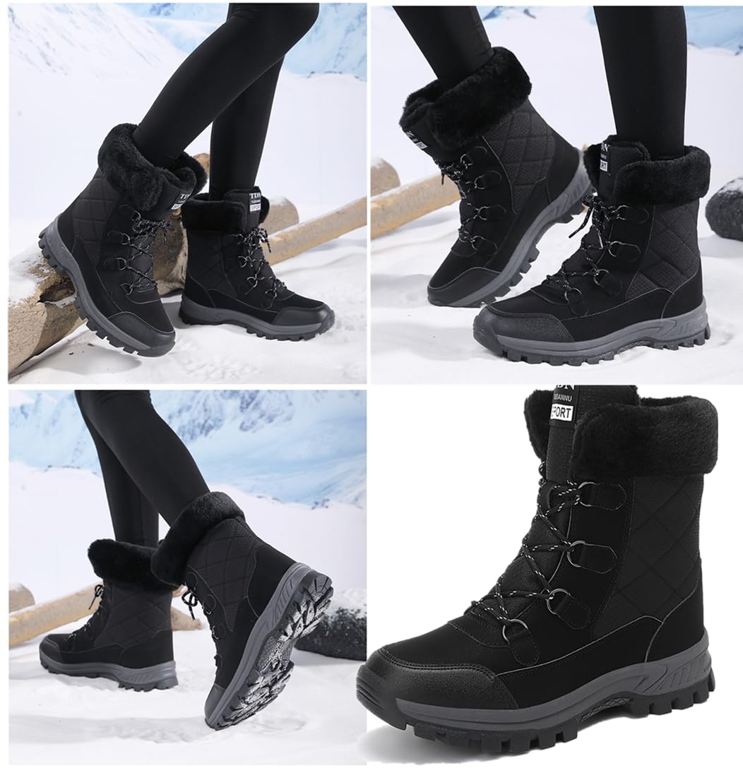 Botas de nieve para mujer con forro de piel botas de invierno impermeables botas de senderismo antideslizantes a media pantorrilla Zapatos Outdoor ligeras al aire libre