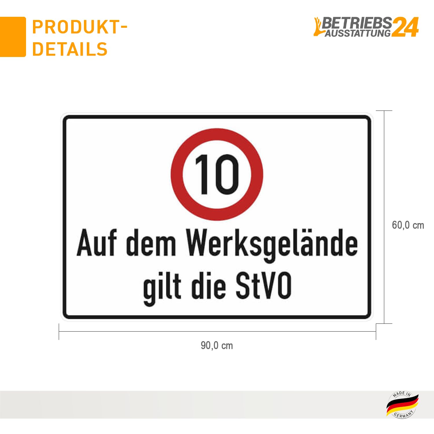 Verkehrsschild "Auf dem Werksgelände gilt die StVO" 10 km/h - Aluminium, geprägt - 90,0 x 60,0 cm