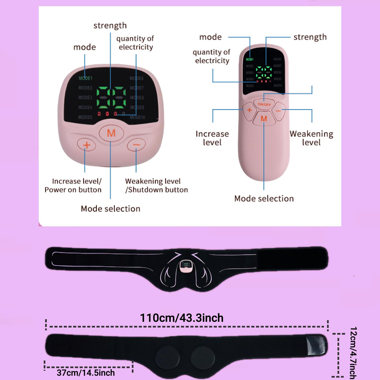 EMS - Cinturón de entrenamiento de cadera para mujer, con 10 modos, 30 niveles de intensidad, pantalla LED y mando a distancia, inalámbrico, ajustable, para levantamiento de glúteos y contorneado (110