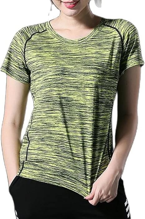 Amazon Co Jp N A 夏のクイック乾燥半袖tシャツレディースファッションヨガスポーツウェアラウンドカラーランニングトレーニング通気性フィットネスウェア Color Green Size 4xl Code ファッション