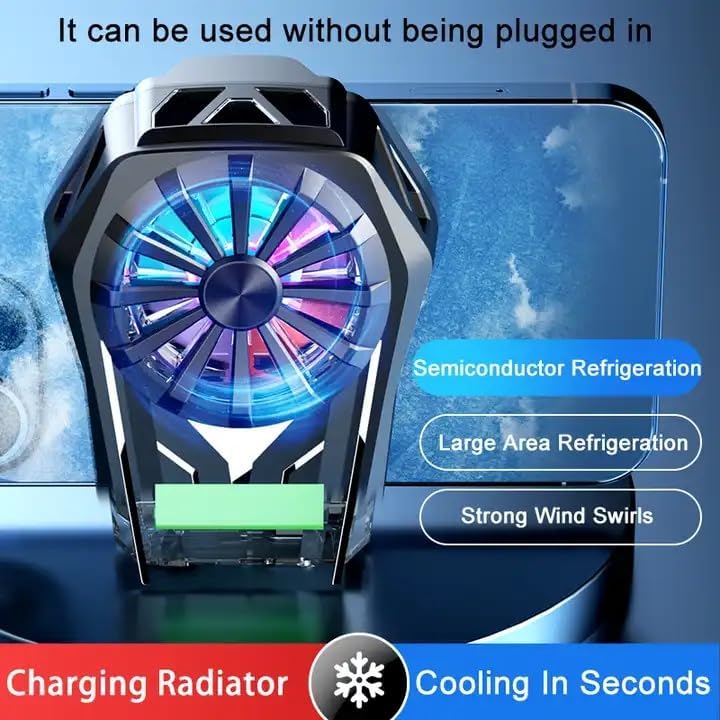 Image of BKN L-08 Mobile Phone Cooling Fan Radiator Rechargeable with 2000mAh Battery, RGB Light, Gaming Fan for Universal All Smartphone Cooler with 4-6.7 inch Screens | Gaming Live Streaming etc.