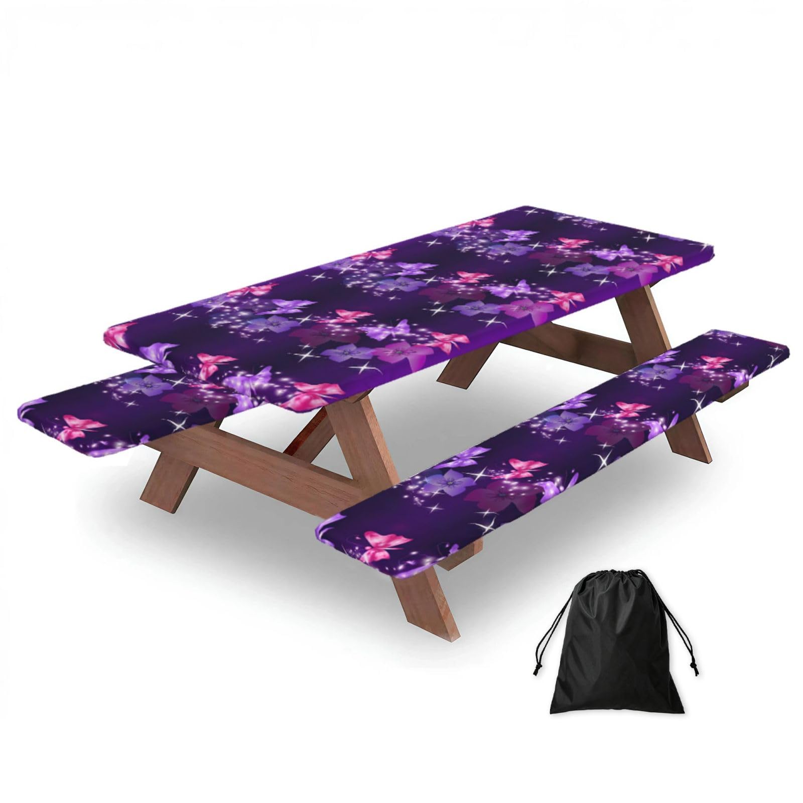 Yqxwjl Black Butterfly Print Camping Essentials Waterproof Camping Table And Bench Cover With Drawstring Bag 183 Cm