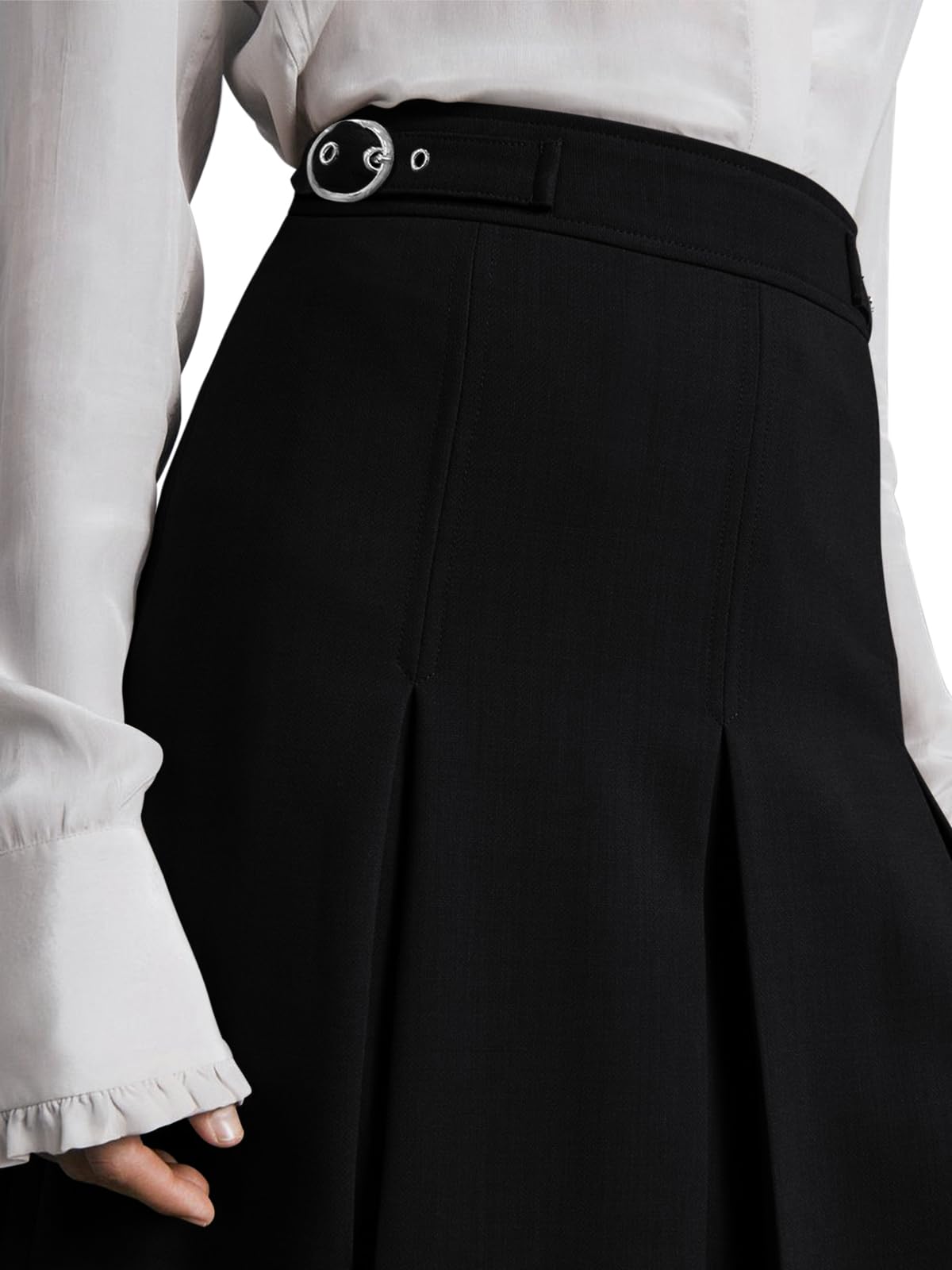 REORIA Damen Knielanger Rock Dicker Faltenrock Hohe Taille Midi Rock Elegant Volltonfarben Röcke