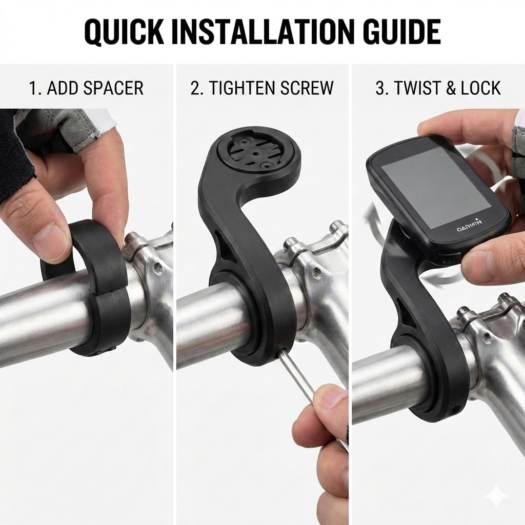 VertexOval Soporte de Bicicleta Frontal Compatible con Garmin Edge 1040 840 530 830 y iGPSPORT, Soporte Manillar Adelantado Ultraligero y Estable con 2 Anillos de Ajuste (34.6mm / 31.8mm) — view 6
