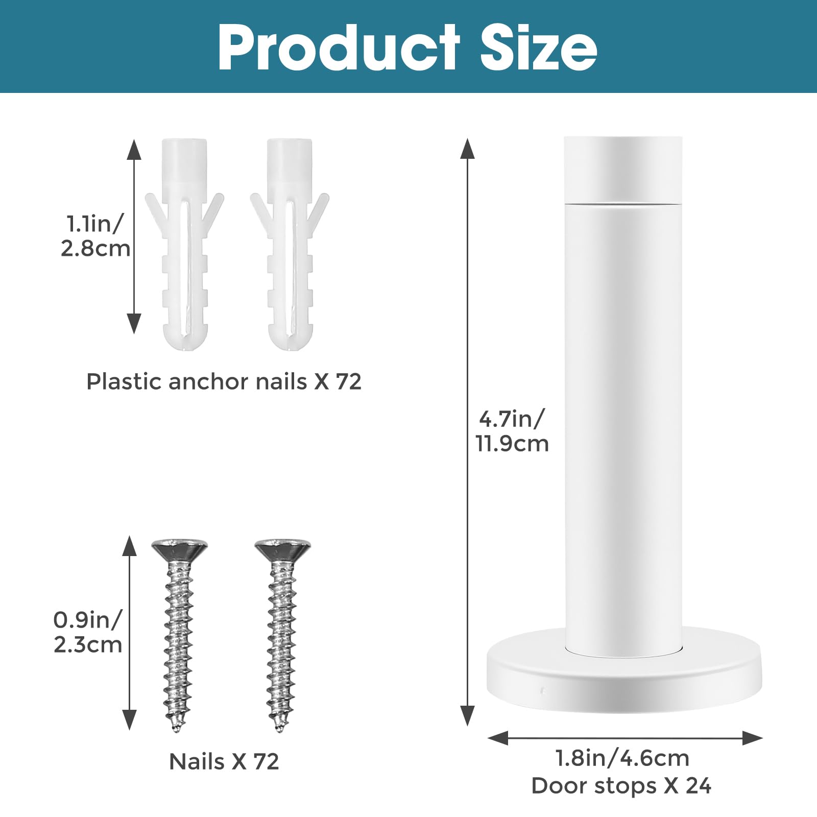 24 fermaporta da 8,9 cm, in acciaio inox 304, resistente, con punta in gomma, fermaporta da parete per protezione da parete, smorzamento del suono, bianco opaco