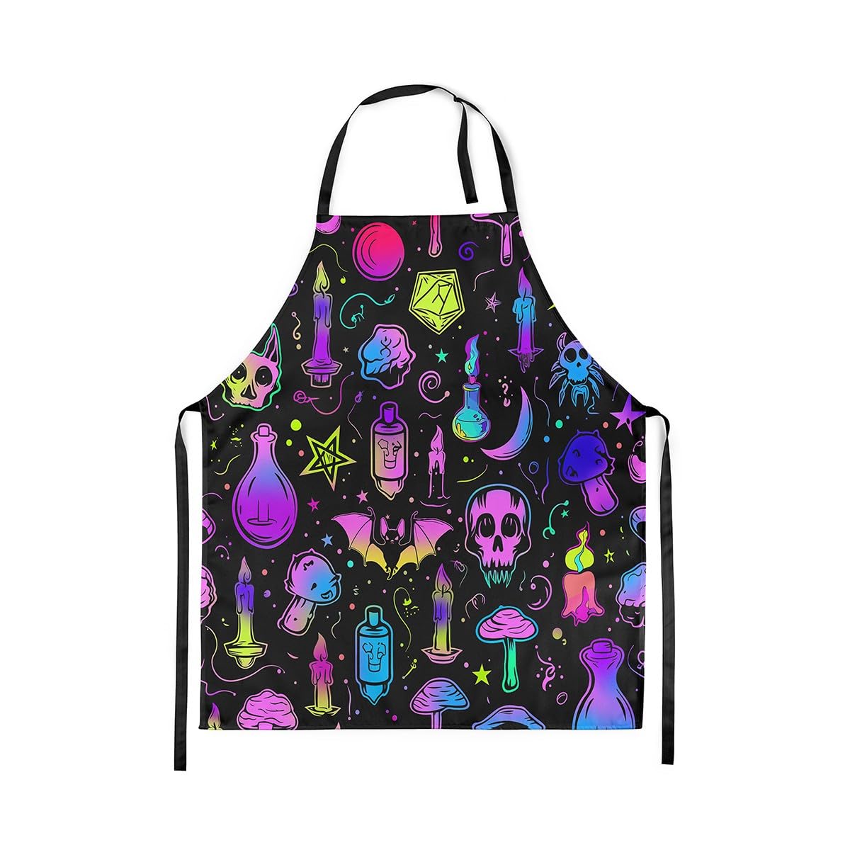 Homewish Happy Halloween Bib Apron,Exotic Bats Mushroom Chef Apron,Blue Purple Galaxy Apron Sugar Skull Kitchen Apron,Funny Candle Cooking Apron Magical Halloween Bib Apron 78x66cm