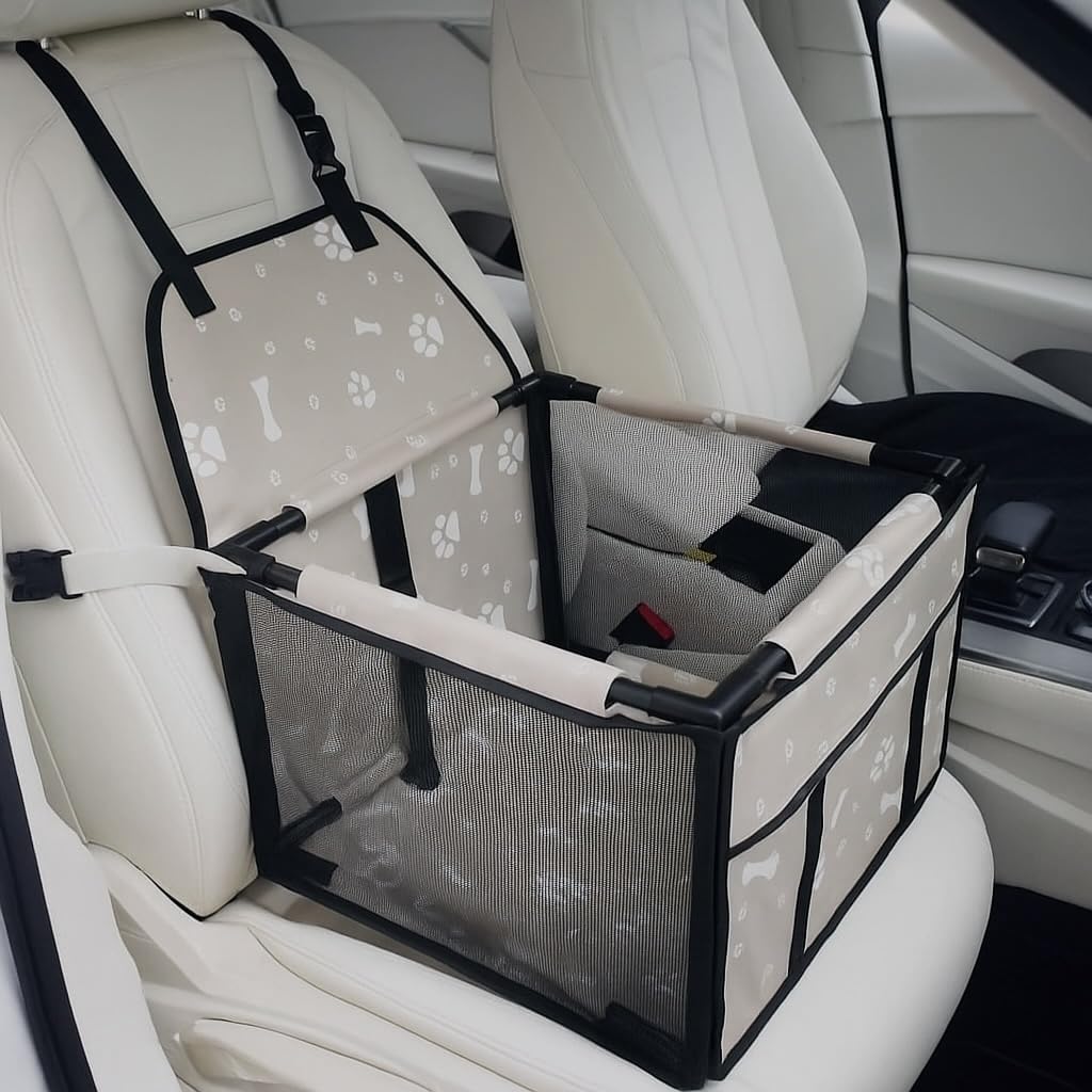 GoBuyer Waterproof Pet Dog Car Seat Booster Carrier Box and Basket with Seat Belt Harness Restraint for Puppy Cat Travel (Grey, Standard 40x40cm) — view 5