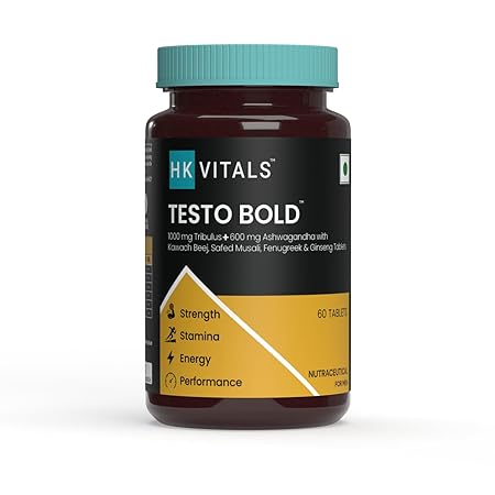 HealthKart HK Vitals Testo Bold, Testosterone Booster for Men, with Gokshura Fruit Extract, Ashwagandha, Safed Musli & Ginseng, for Energy, Stamina, & Strength, 60 Tablets