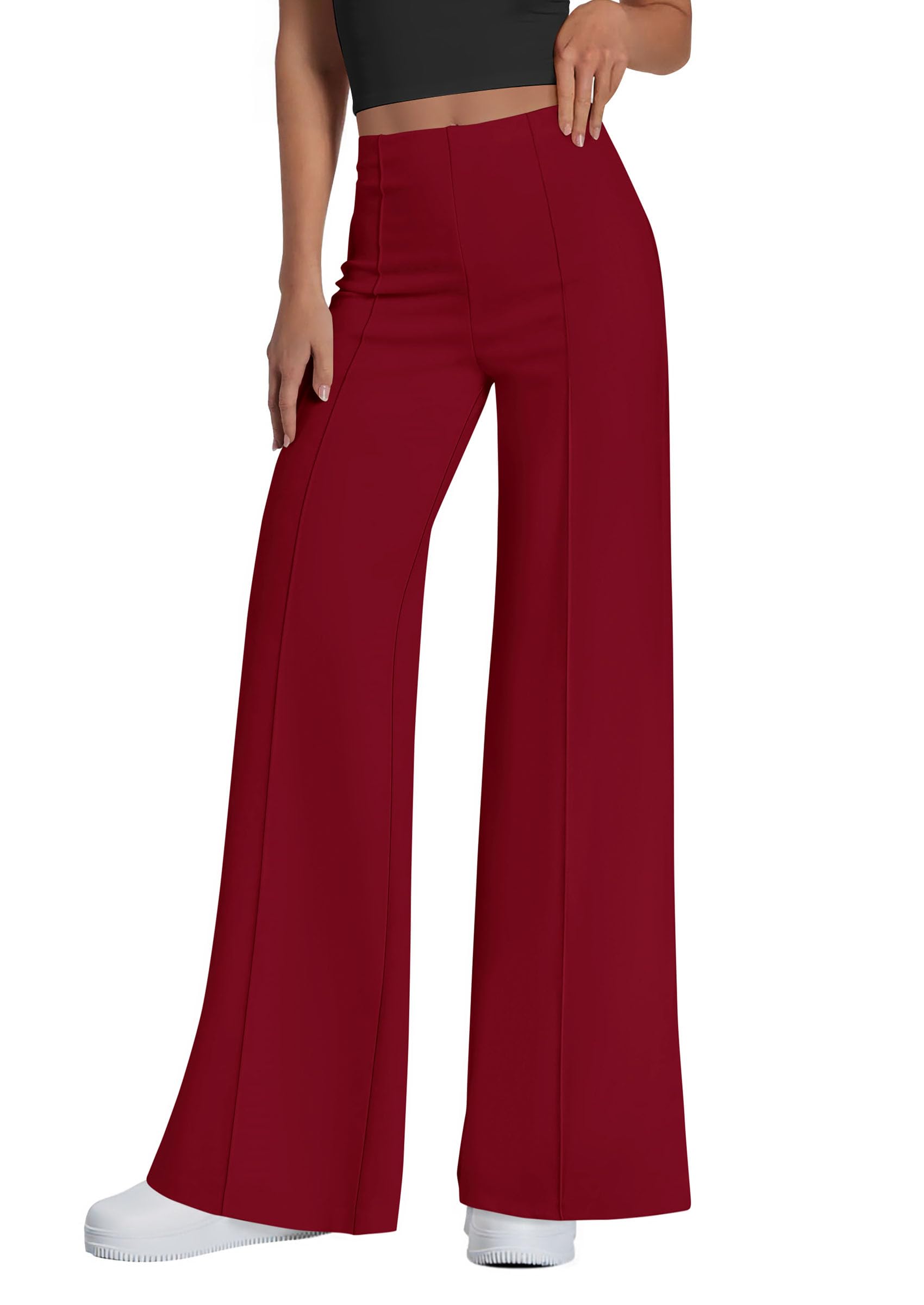 PRETTYGARDEN Womens Wide Leg Palazzo Pants 2025 Dressy Casual Lounge Workout Sweatpants High Waisted Trousers Wine Red X-Large