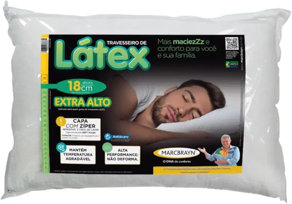 Travesseiro Hipoalergênico de Látex Marcbrayan, Extra Alto, 18 cm de Altura