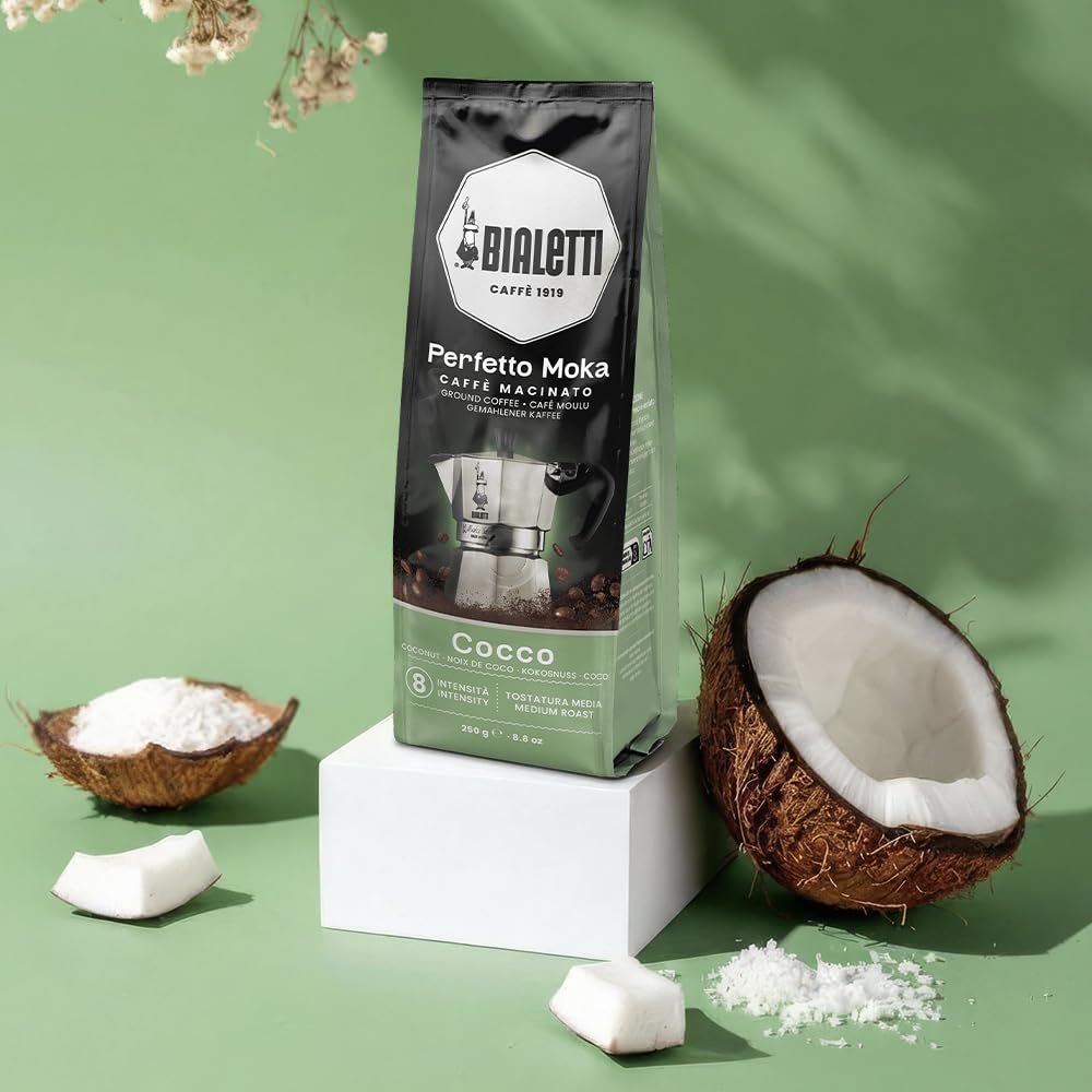 Bialetti Perfetto Moka Caffè Macinato, 1.5 Kg, Gusto Cocco - 6 x 250 g