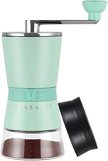 Manual Coffee Grinder - Hand Coffee Mill with Conical Ceramic Burrs - 15 Adjustable Settings - Portable Hand Crank Extra Bonus Cap (Green)
