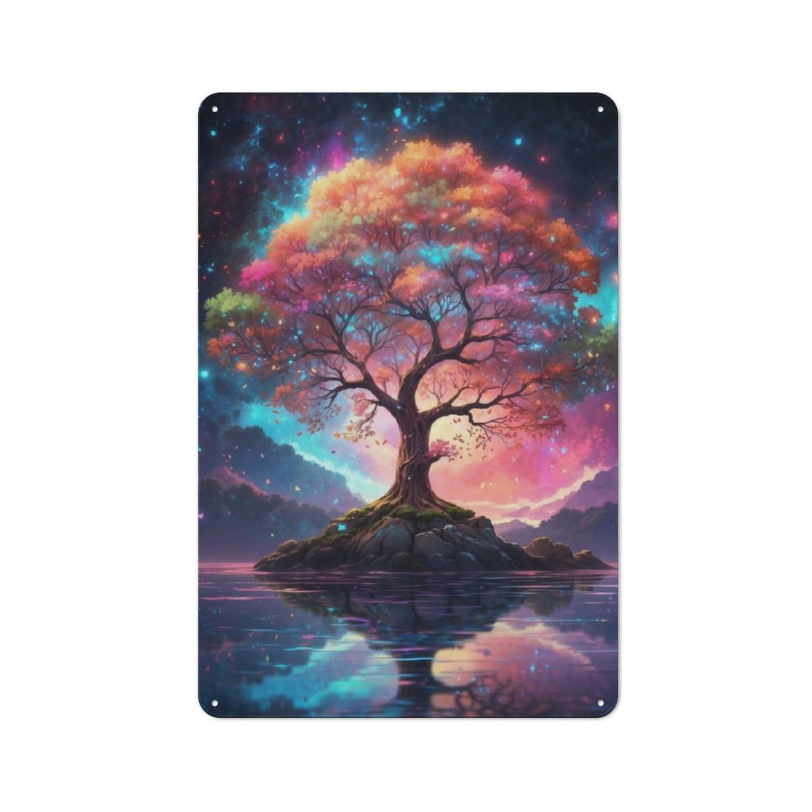 Junmoney Magical Tree In A Starry Night Vintage Retro Metal Sign 30X20cm Featuring Garage Wall Decor For Garage, Workshop, Shed Or Utility Room