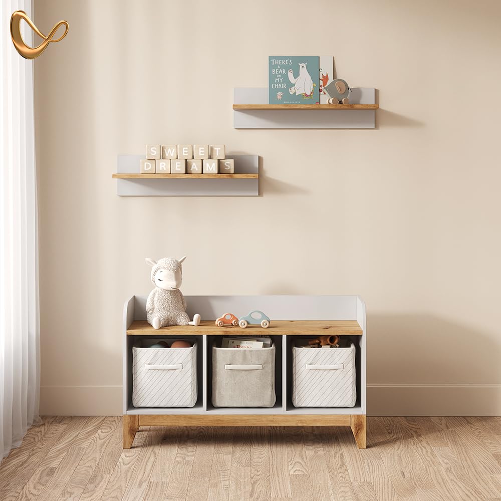 Livinity Scaffale per bambini Mailo, Bianco/Artisan, 107.2 x 63.8 cm con 2 cassettisoluzione pratica per organizzare i giocattoli