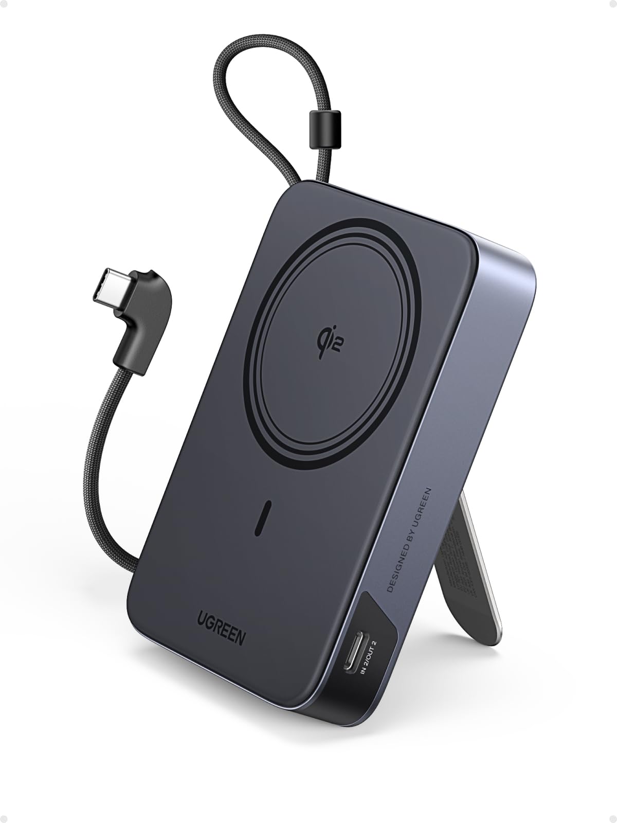 UGREEN Zapix Qi2 15W Power Bank Inalámbrico 10000mAh Batería Externa 30W | Soporte Plegable, Cargador Portátil Inalámbrico, Carga Rápida Magnético Compatible con iPhone 17 16 15 14 13 Air Plus Pro Max