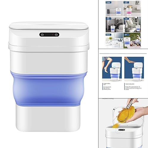 Miniatura 2 de misppro 8L-17.5L Bote de basura automático plegable para cocina baño oficina, papelera de basura sin contacto - rosa