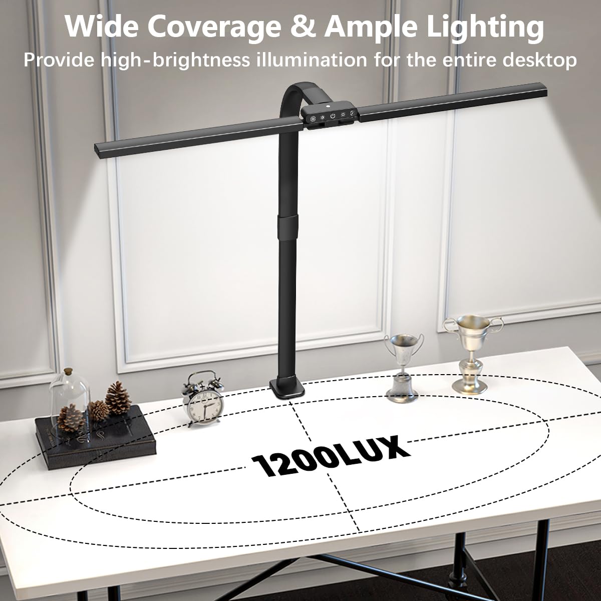bravzurg Lampada da scrivania a LED con sensore di luce e morsetto, 24W lampade tavolo a doppia testa, super luminosità, ultra ampia, dimmerabile, per pc monitor/ufficio/studiare/schermo