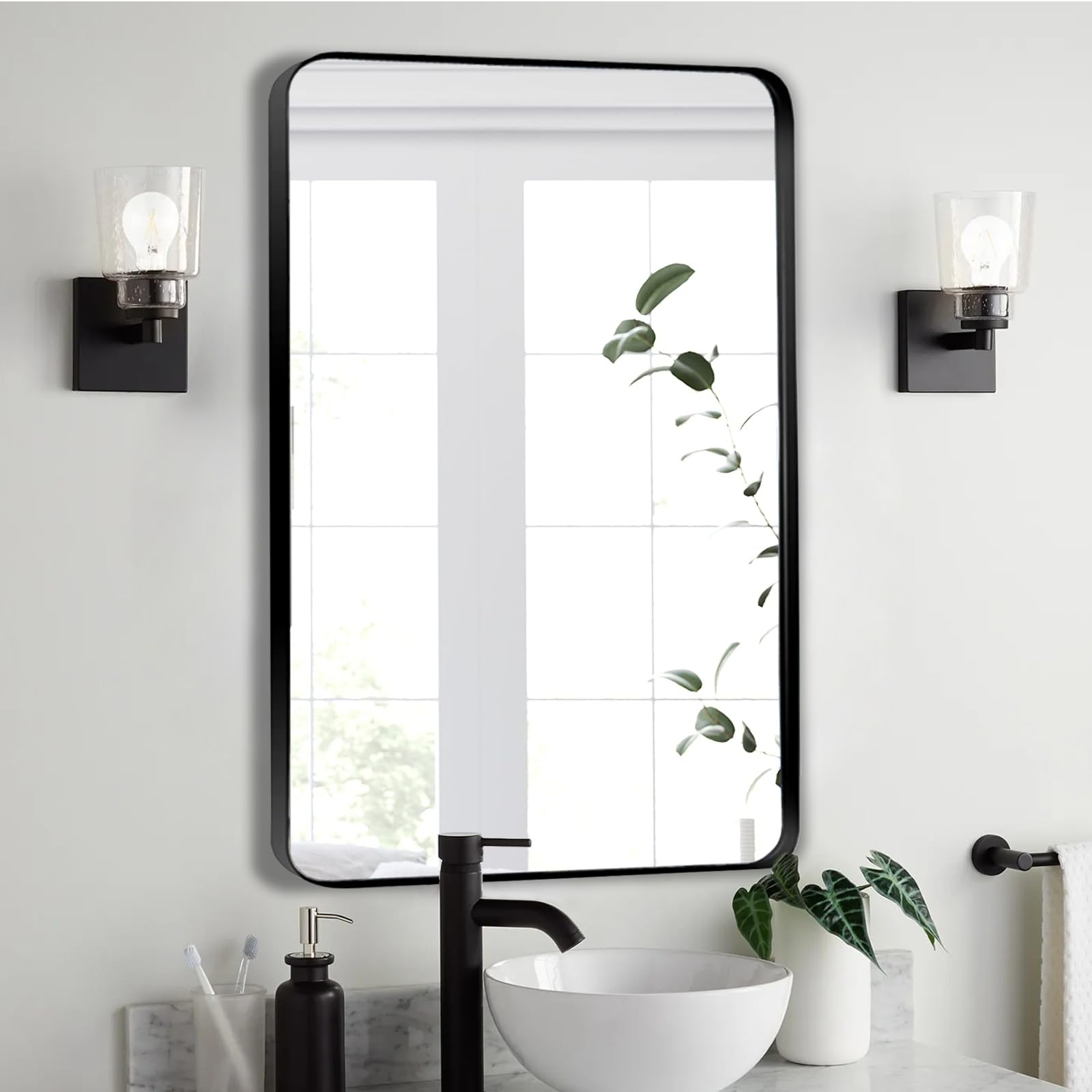 FANTAKI 24x36 Inch Black Bathroom Mirror for Wall, Black Rectangle Mirror with Metal Frame, Large Wall Mounted Mirror for Bathroom, Living Room, Bedroom, Farmhouse (Horizontally/Vertically)